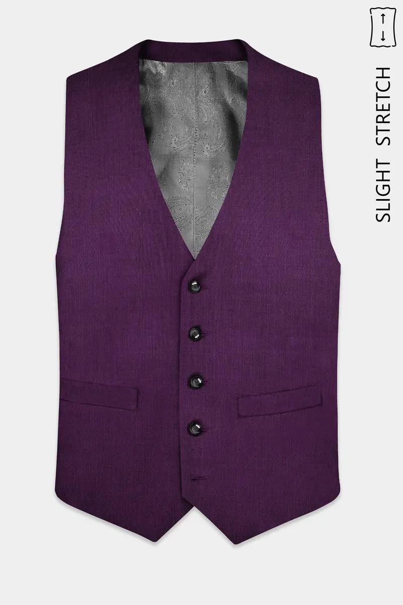 Orchid-Grape Purple Solid Wool Rich Slight Stretch Waistcoat 2