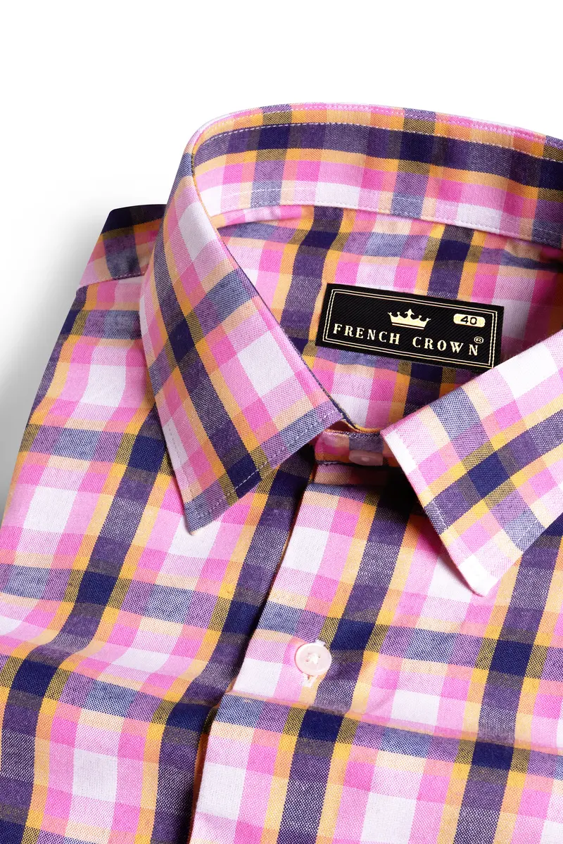 Orchid Pink And Iris Purple Checkered Premium Cotton Shirt 1