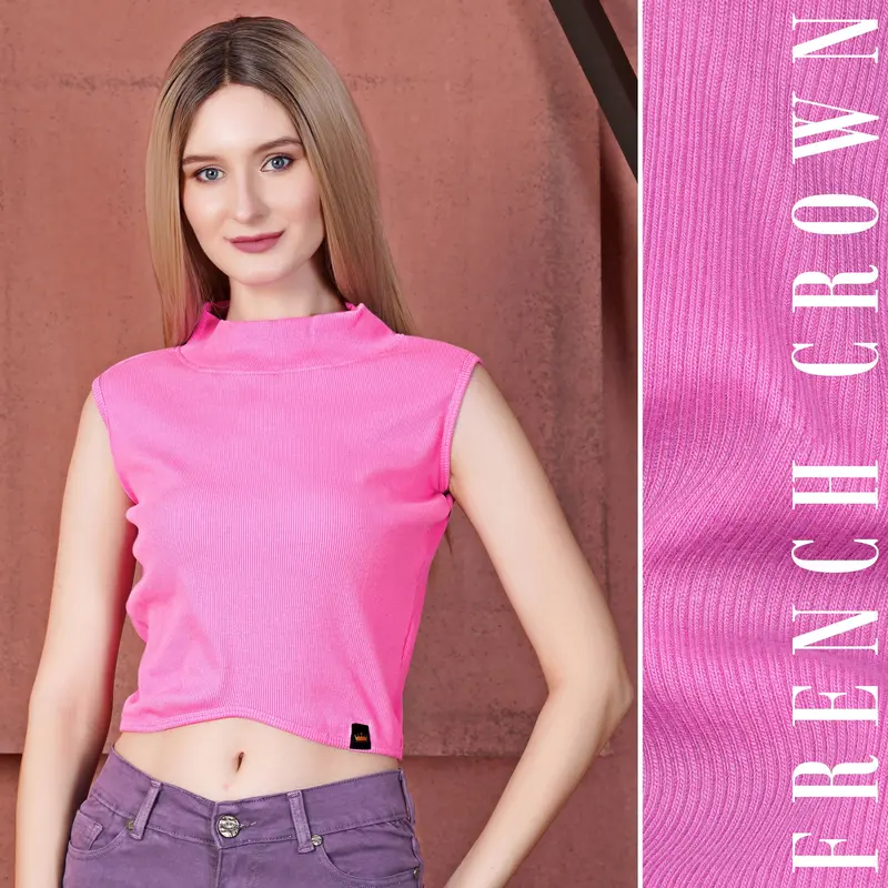 Orchid Pink Premium Cotton Knit Stretchable Crop Top 1
