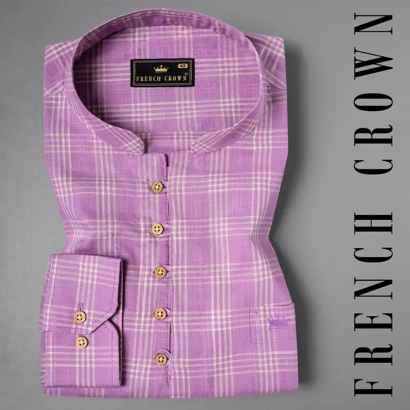 Orchid Plaid Luxurious Linen Kurta Shirt 1