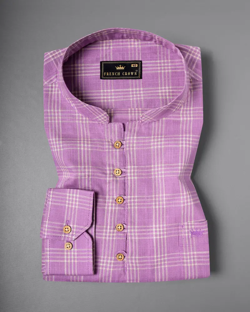 Orchid Plaid Luxurious Linen Kurta Shirt 2