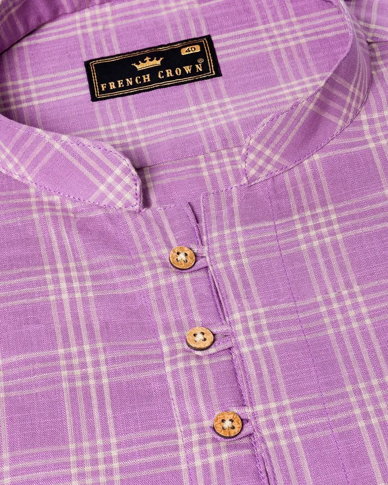 Orchid Plaid Luxurious Linen Kurta Shirt 4