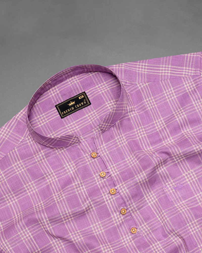Orchid Plaid Luxurious Linen Kurta Shirt 5