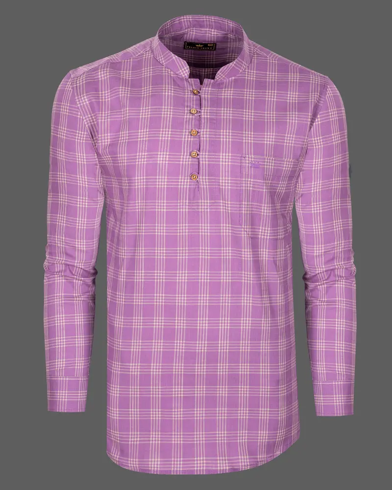 Orchid Plaid Luxurious Linen Kurta Shirt 6