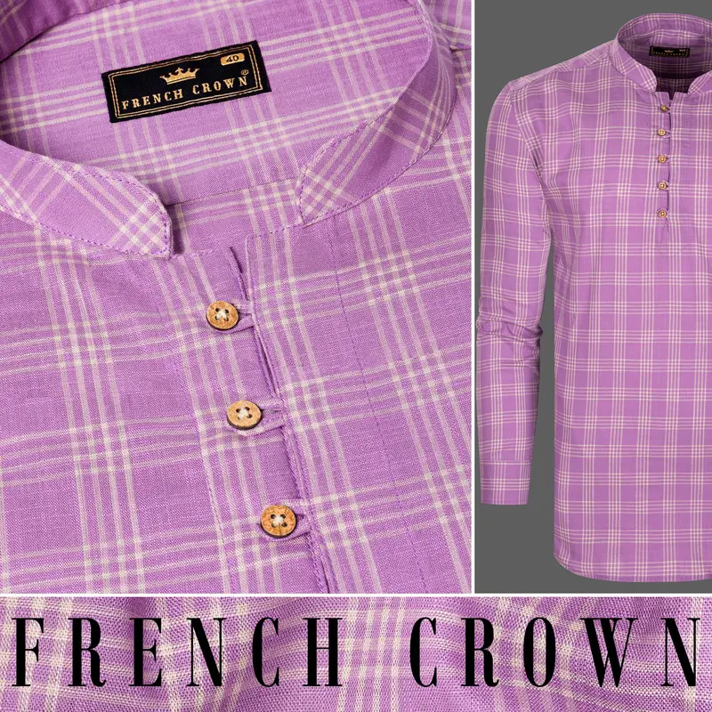 Orchid Plaid Luxurious Linen Kurta Shirt 9