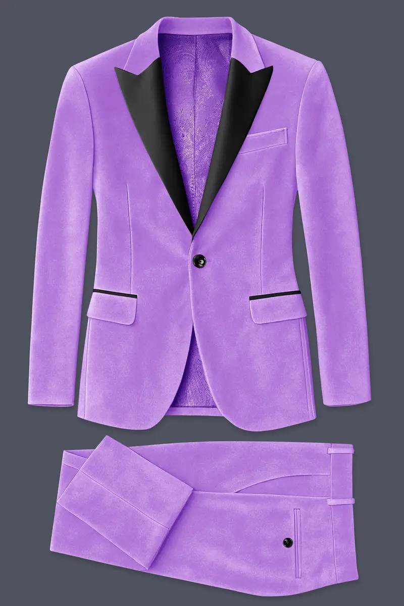 Orchid-Wisteria Purple Velvet Peak Lapel Tuxedo Suit 11