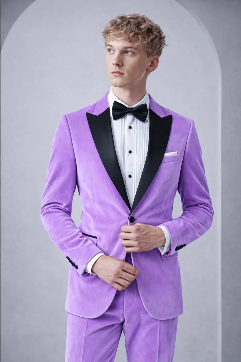 Orchid-Wisteria Purple Velvet Peak Lapel Tuxedo Suit 12