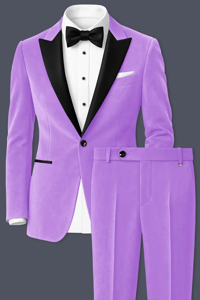 Orchid-Wisteria Purple Velvet Peak Lapel Tuxedo Suit 2