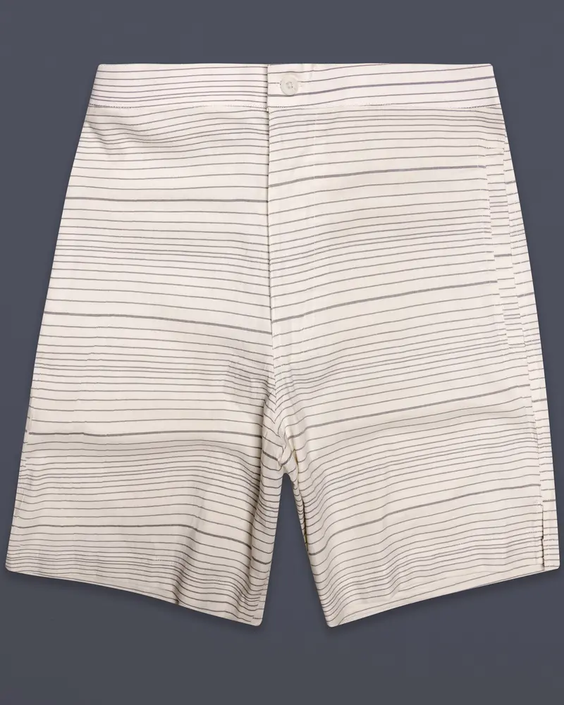 Oriel-Bizarre Cream Striped Oxford Premium Cotton Shorts 1