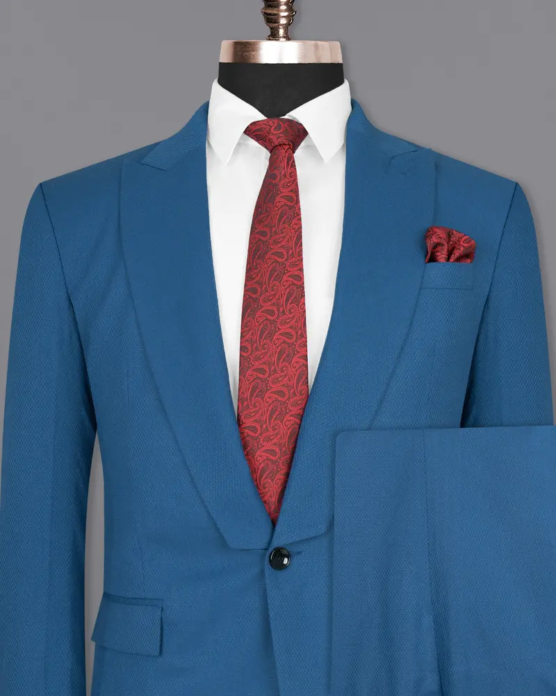 Orient Blue Diamond Textured Woolrich Suit 2