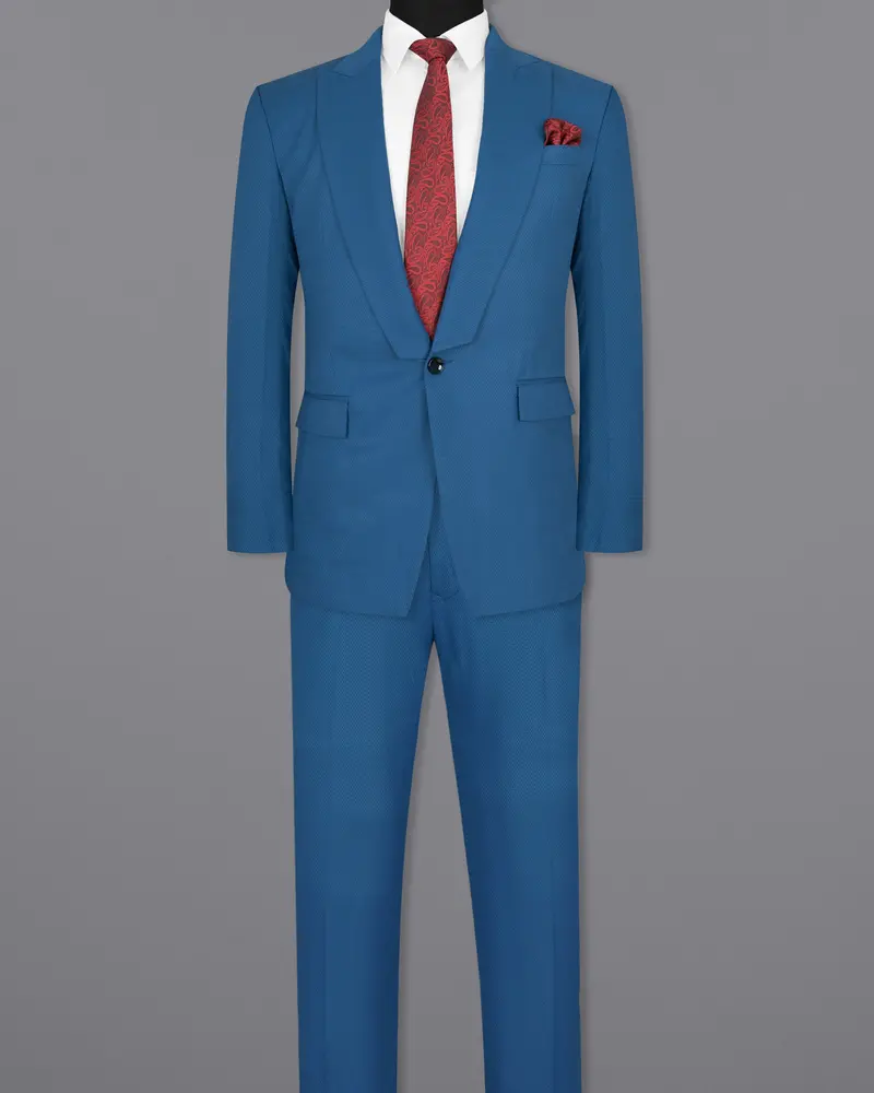 Orient Blue Diamond Textured Woolrich Suit 4