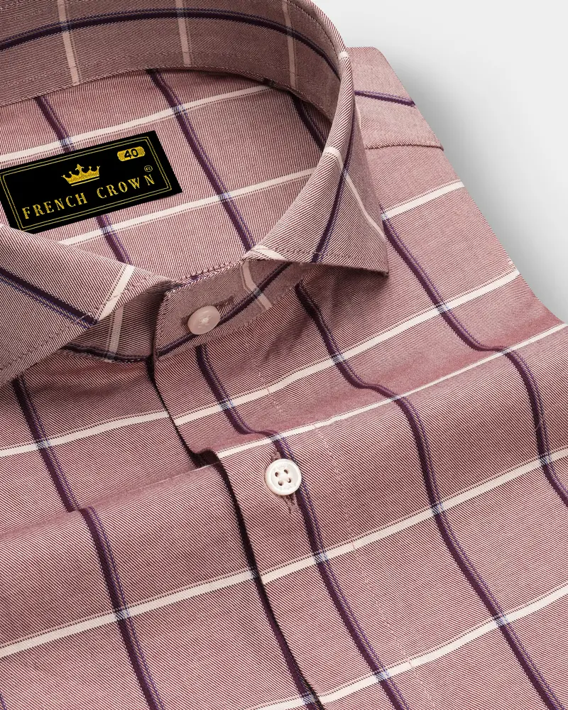 Oriental Peach With Mardi Maroon Twill Checked Premium Cotton Shirt 1