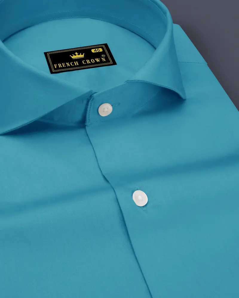 Orientor-Eastern Blue Subtle Sheen Super Soft Premium Cotton Cut Away Collar Dress Shirt 1