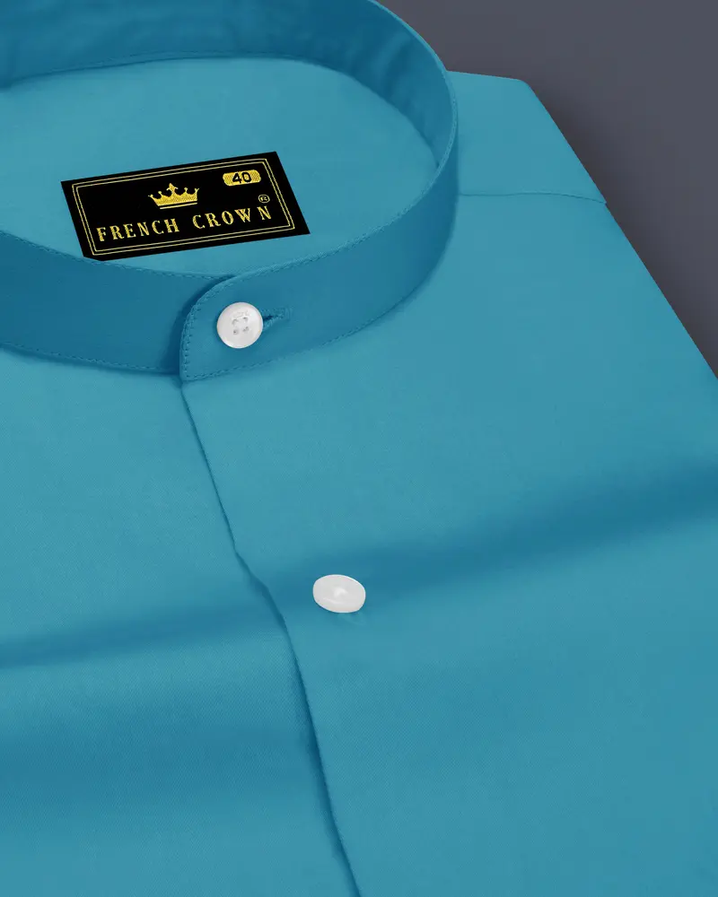 Orientor-Eastern Blue Subtle Sheen Super Soft Premium Cotton Mandarin Dress Shirt 1