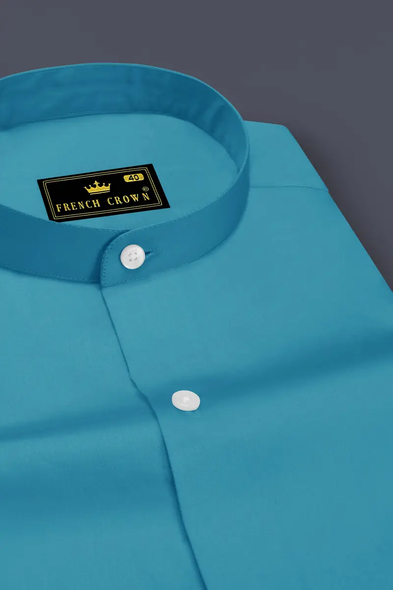 Orientor-Eastern Blue Subtle Sheen Super Soft Premium Cotton Mandarin Dress Shirt 2