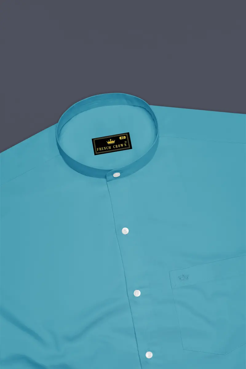 Orientor-Eastern Blue Subtle Sheen Super Soft Premium Cotton Mandarin Dress Shirt 5