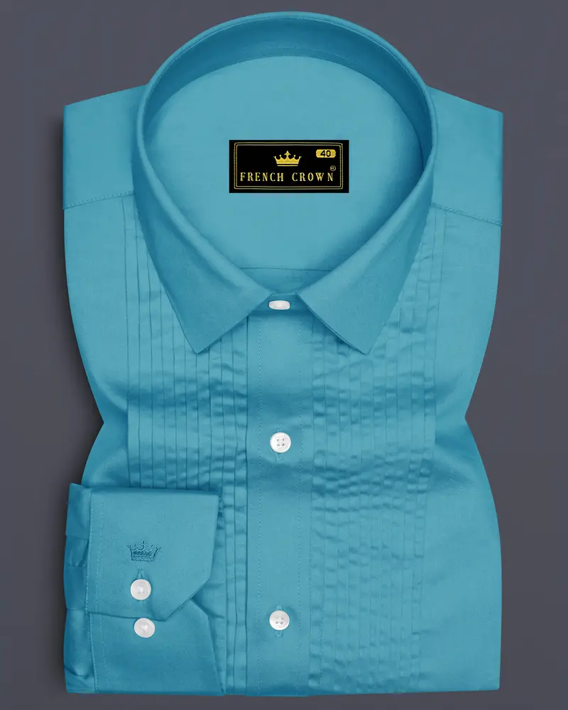 Orientor-Eastern Blue Subtle Sheen Super Soft Premium Cotton Tuxedo Dress Shirt 1