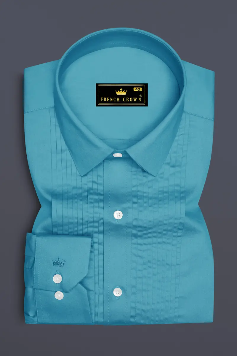 Orientor-Eastern Blue Subtle Sheen Super Soft Premium Cotton Tuxedo Dress Shirt 2