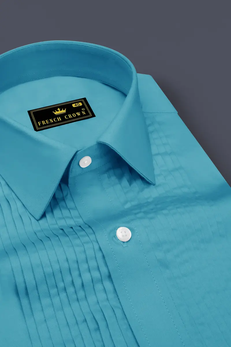 Orientor-Eastern Blue Subtle Sheen Super Soft Premium Cotton Tuxedo Dress Shirt 4