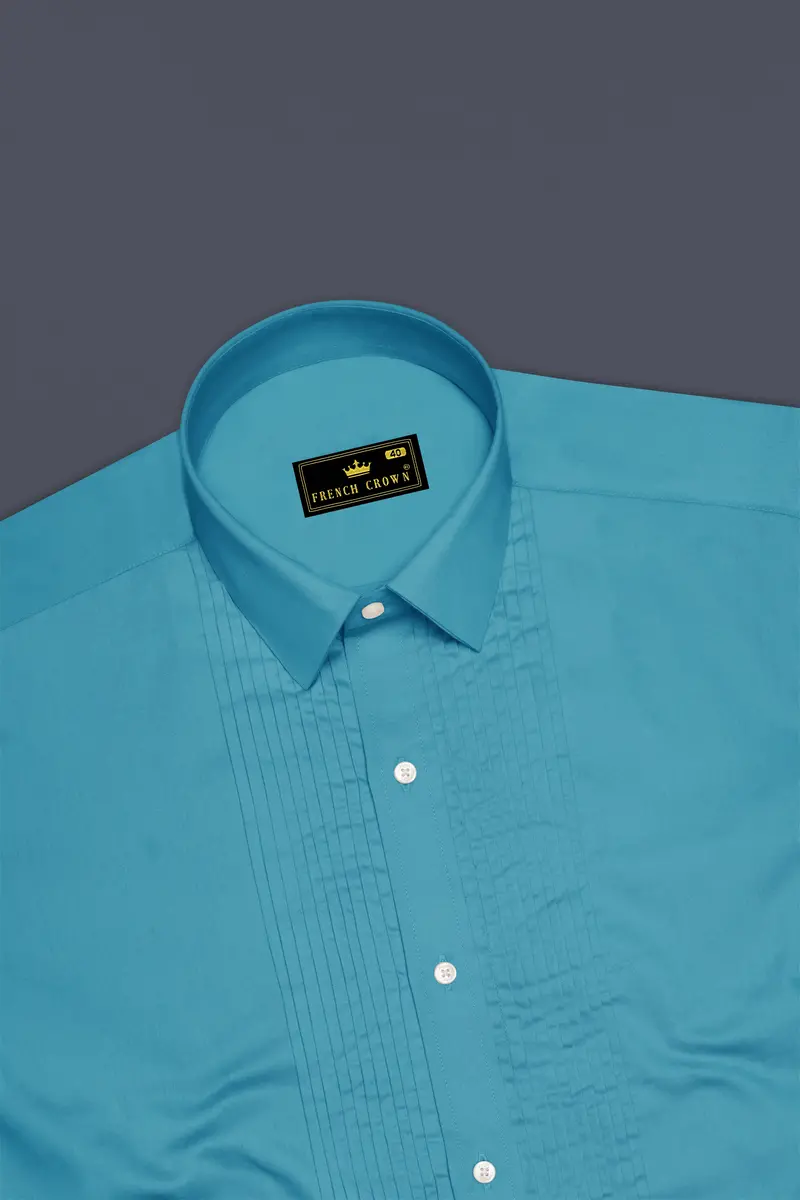 Orientor-Eastern Blue Subtle Sheen Super Soft Premium Cotton Tuxedo Dress Shirt 5