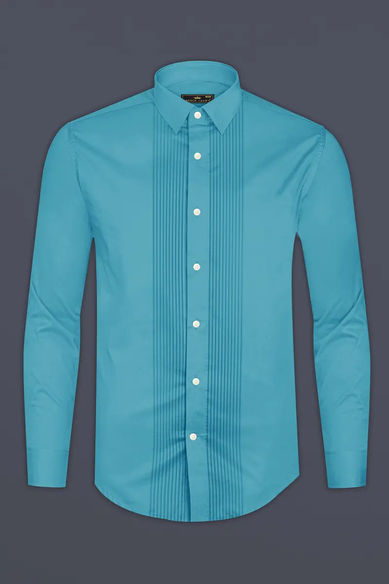 Orientor-Eastern Blue Subtle Sheen Super Soft Premium Cotton Tuxedo Dress Shirt 6