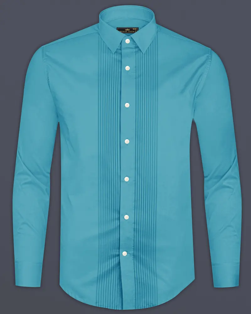 Orientor-Eastern Blue Subtle Sheen Super Soft Premium Cotton Tuxedo Dress Shirt 8