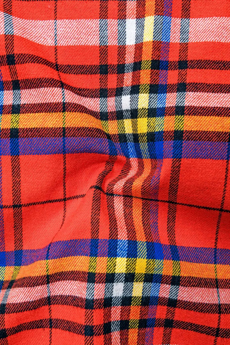 Orvante-Vermillion Orange Plaid Flannel Premium Cotton Casual Shirt 3