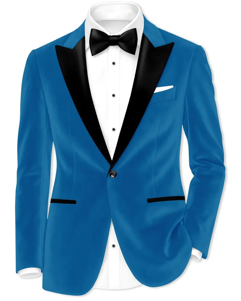 Orvian-Venice Blue Velvet Peak Lapel Tuxedo Blazer 1