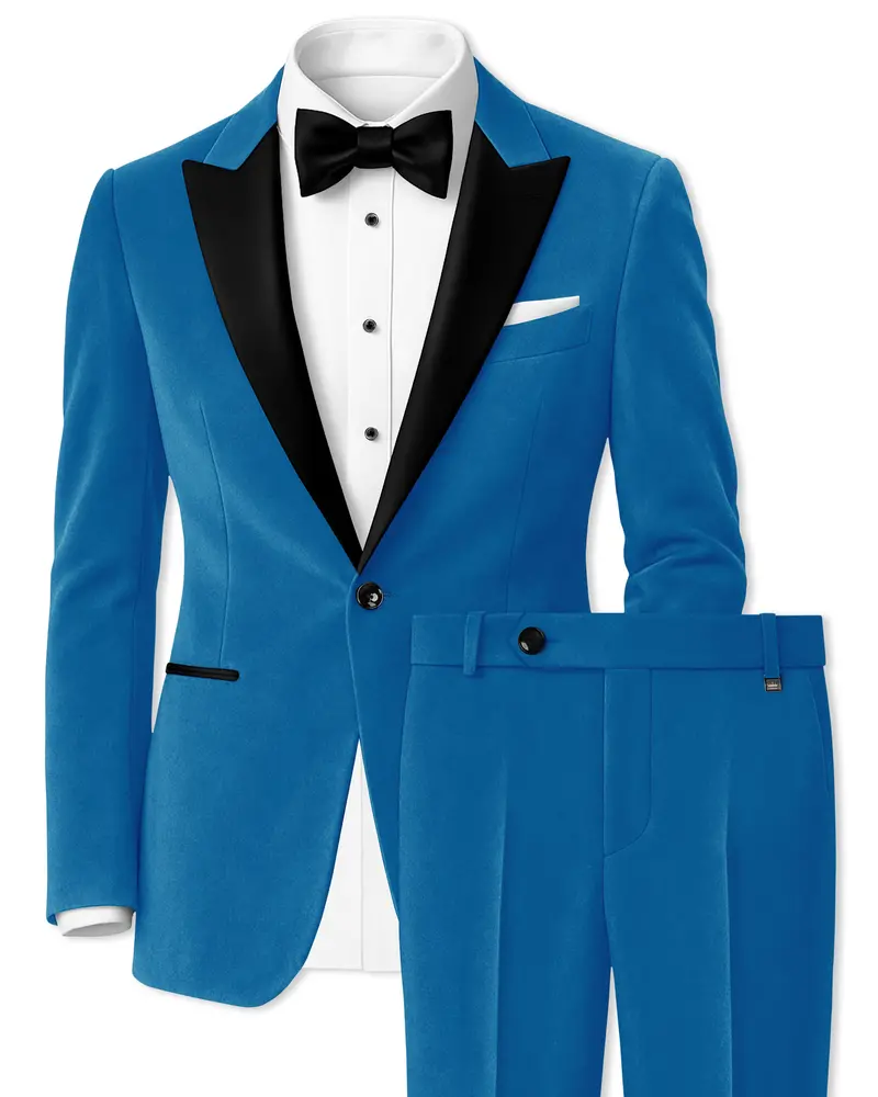 Orvian-Venice Blue Velvet Peak Lapel Tuxedo Suit 1