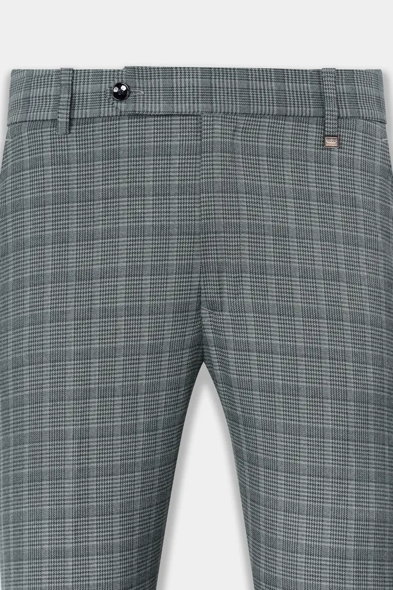 Oslo Gray Checkered Wool Rich Bandhgala Designer Stretchable Traveler Suit 10