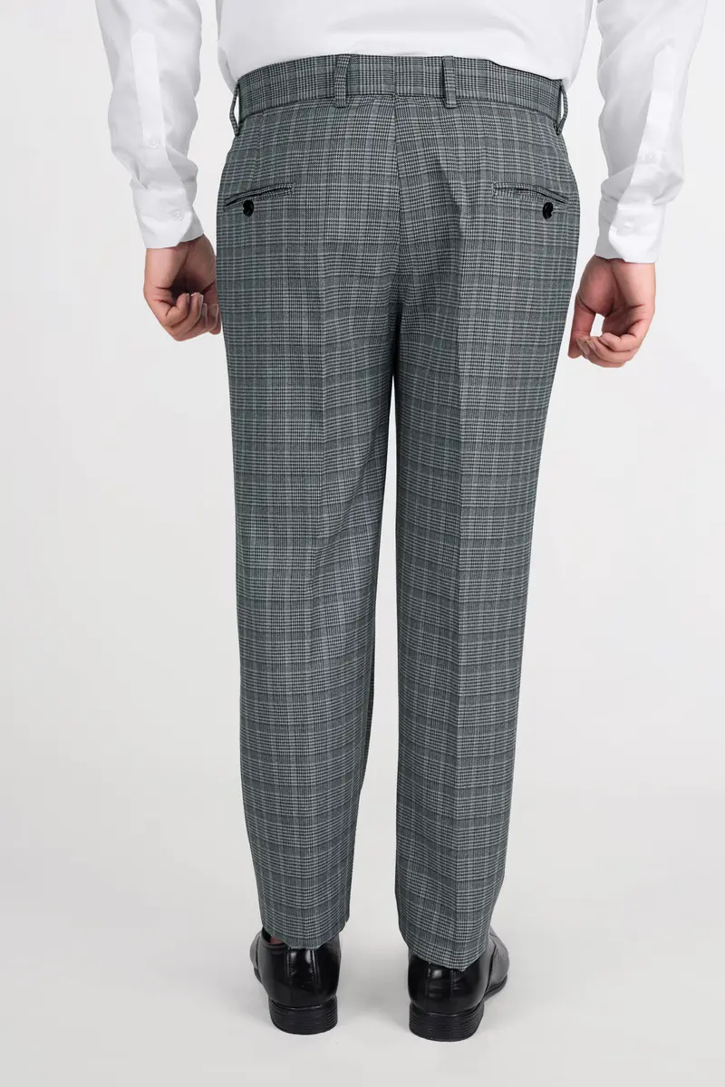 Oslo Gray Checkered Wool Rich Bandhgala Designer Stretchable Traveler Suit 14