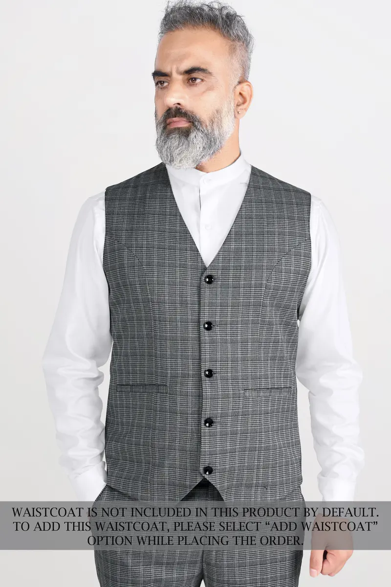 Oslo Gray Checkered Wool Rich Bandhgala Designer Stretchable Traveler Suit 15