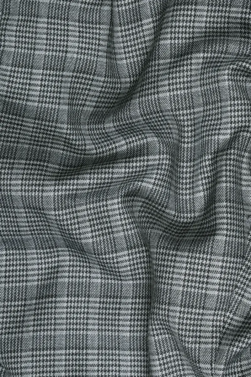 Oslo Gray Checkered Wool Rich Bandhgala Designer Stretchable Traveler Suit 3