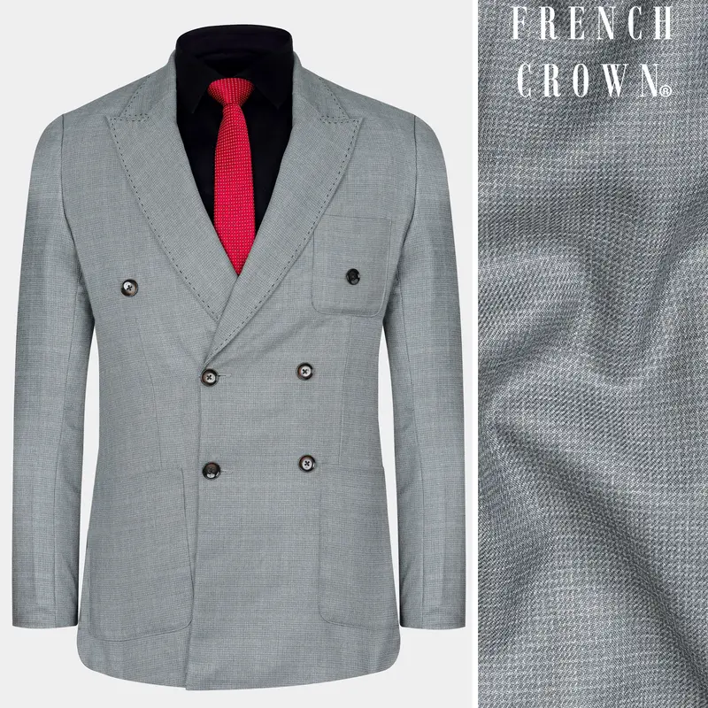 Oslo Gray Double Breasted Wool Rich Sports Blazer 1