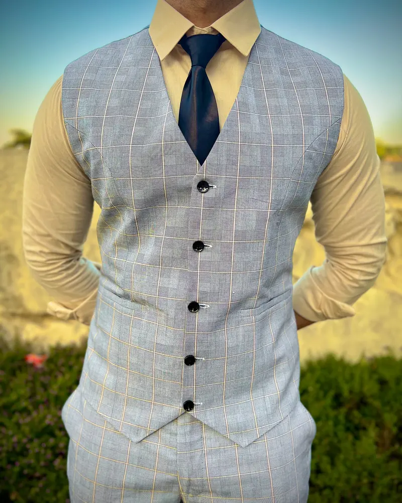 Oslo Gray Windowpane Waistcoat 8