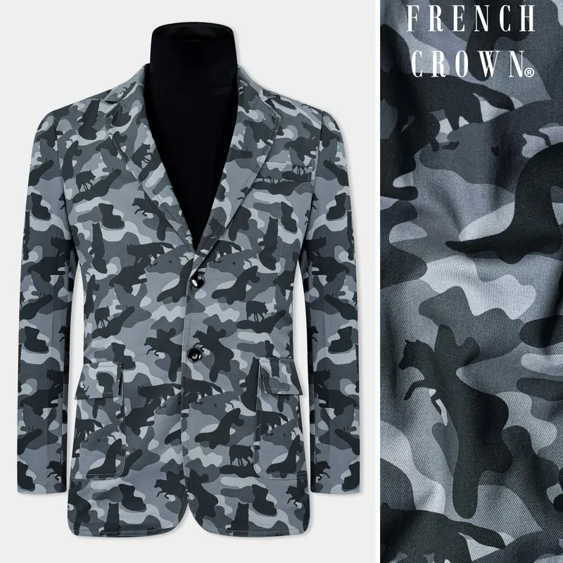 Oslo Gray With Graphite Gray Printed Premium Cotton Blazer 1