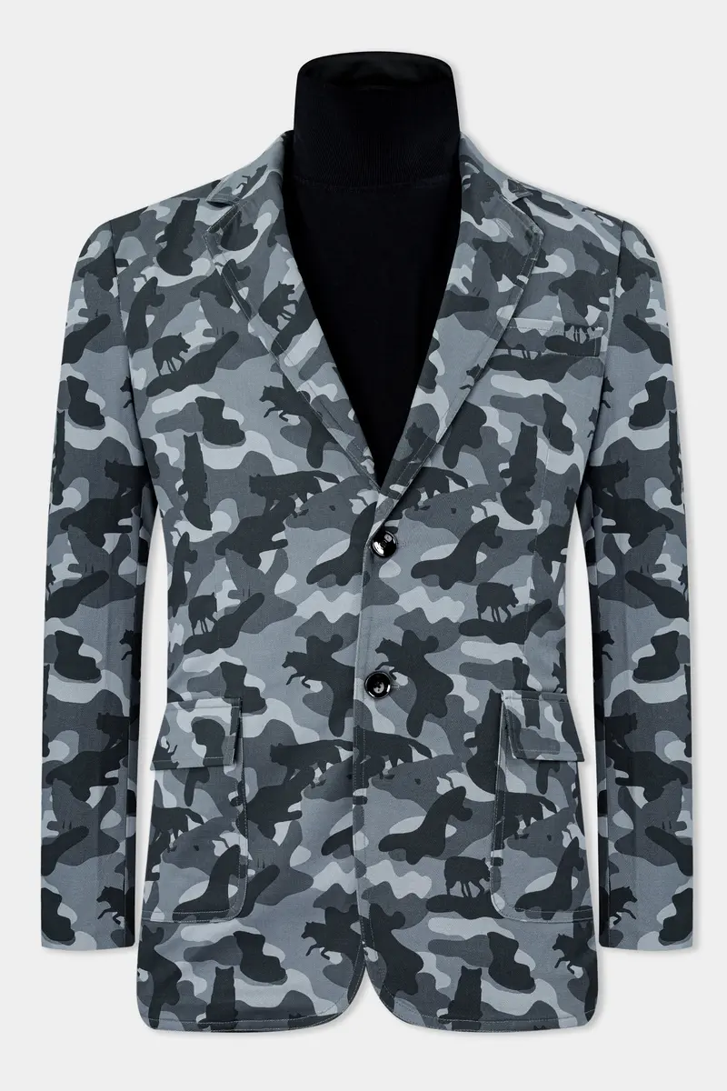 Oslo Gray With Graphite Gray Printed Premium Cotton Blazer 2