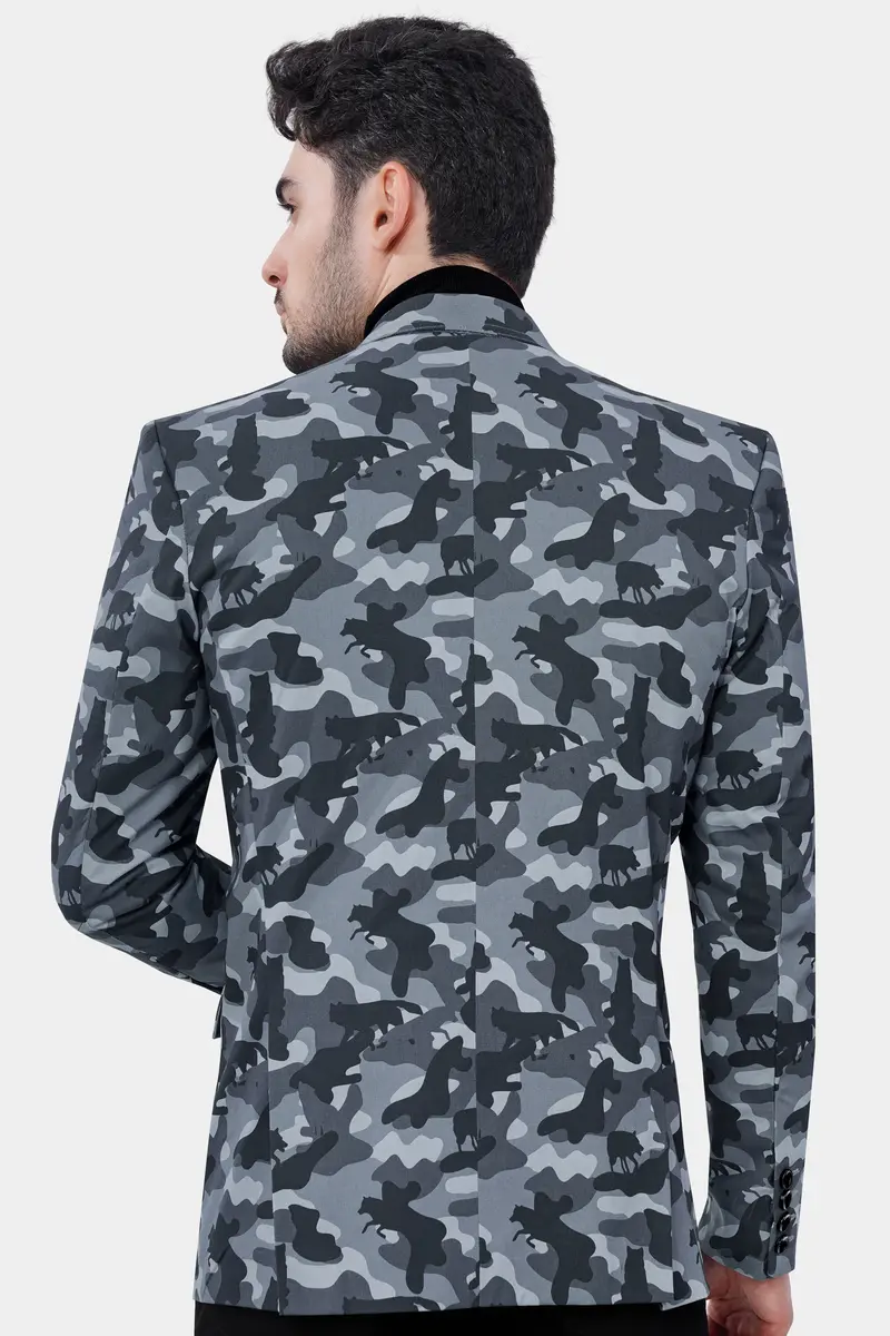 Oslo Gray With Graphite Gray Printed Premium Cotton Blazer 5