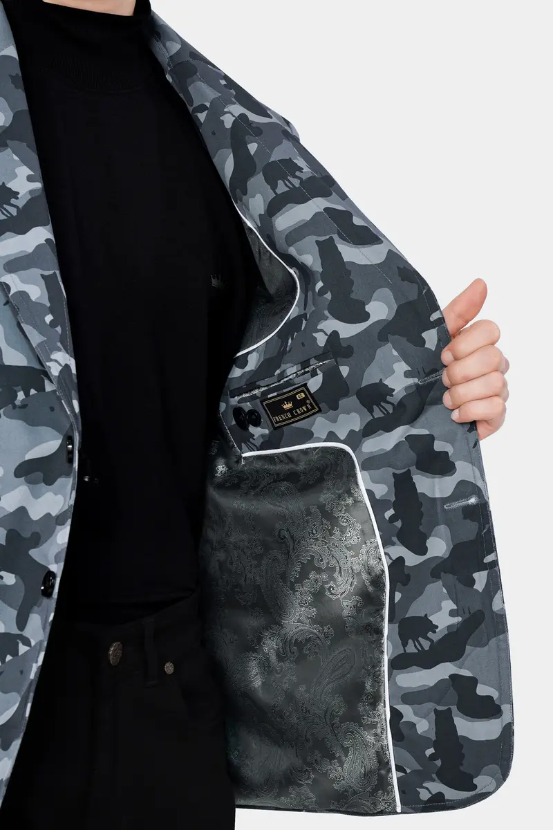 Oslo Gray With Graphite Gray Printed Premium Cotton Blazer 6