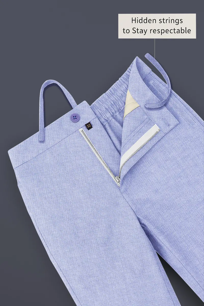 Ossira-Wistful Blue Textured Super Soft Royal Oxford Premium Cotton Lounge Pant 5