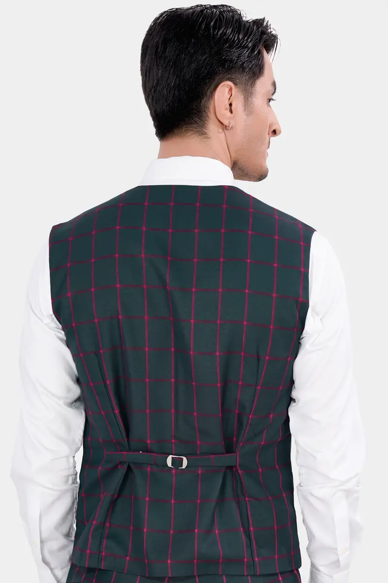 Outer Space Gray And Rouge Pink Windowpane Wool Rich Waistcoat 4