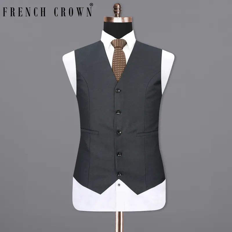Outer Space Gray Textured Waistcoat 1