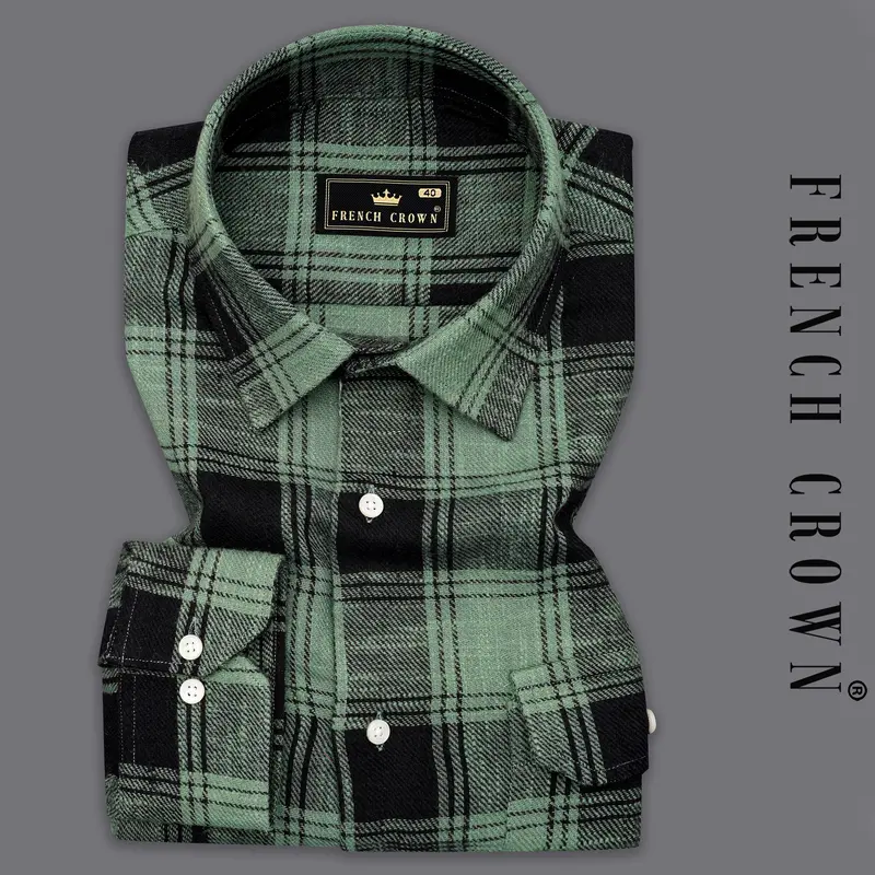 Oxley Green And Black Plaid Flannel Overshirt/Shacket 1