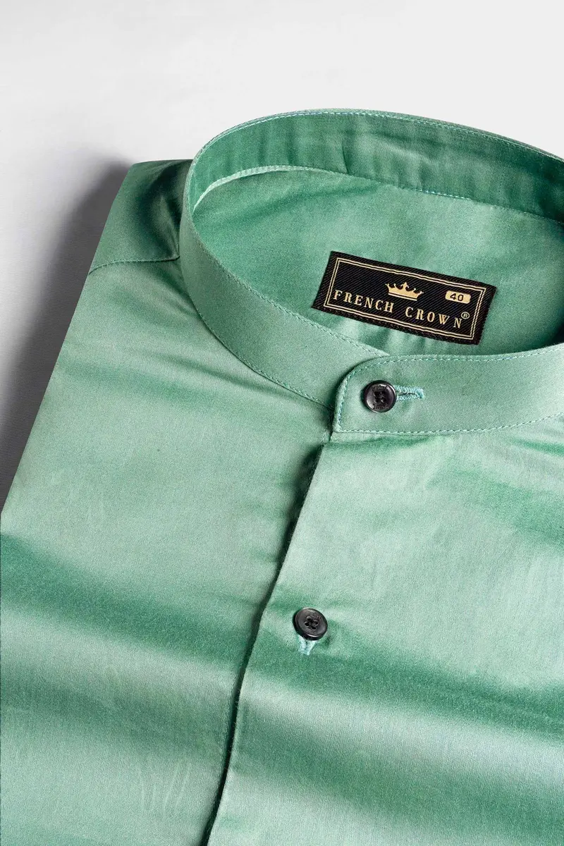Oxley Green Subtle Sheen Super Soft Premium Cotton Mandarin Shirt 1