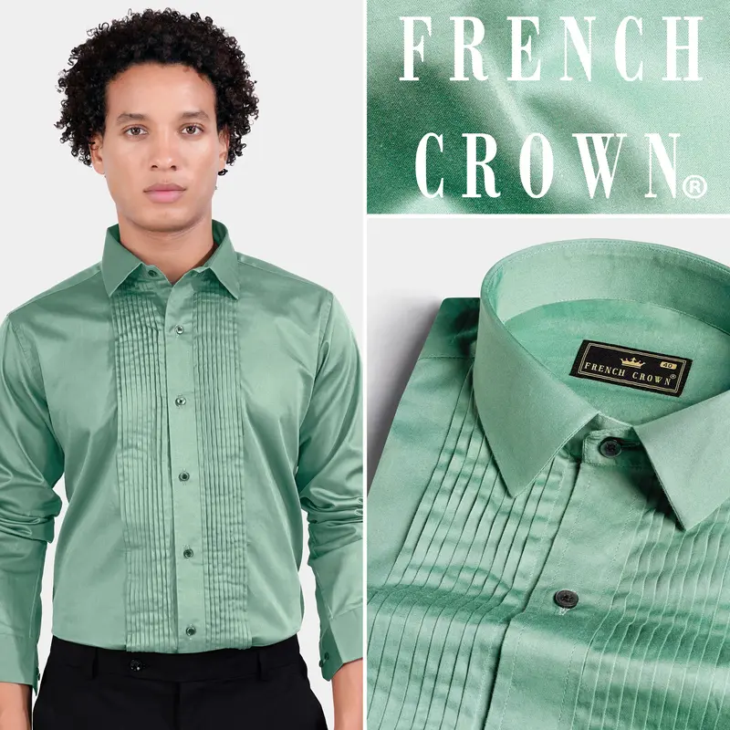 Oxley Green Subtle Sheen Super Soft Premium Cotton Tuxedo Shirt 11