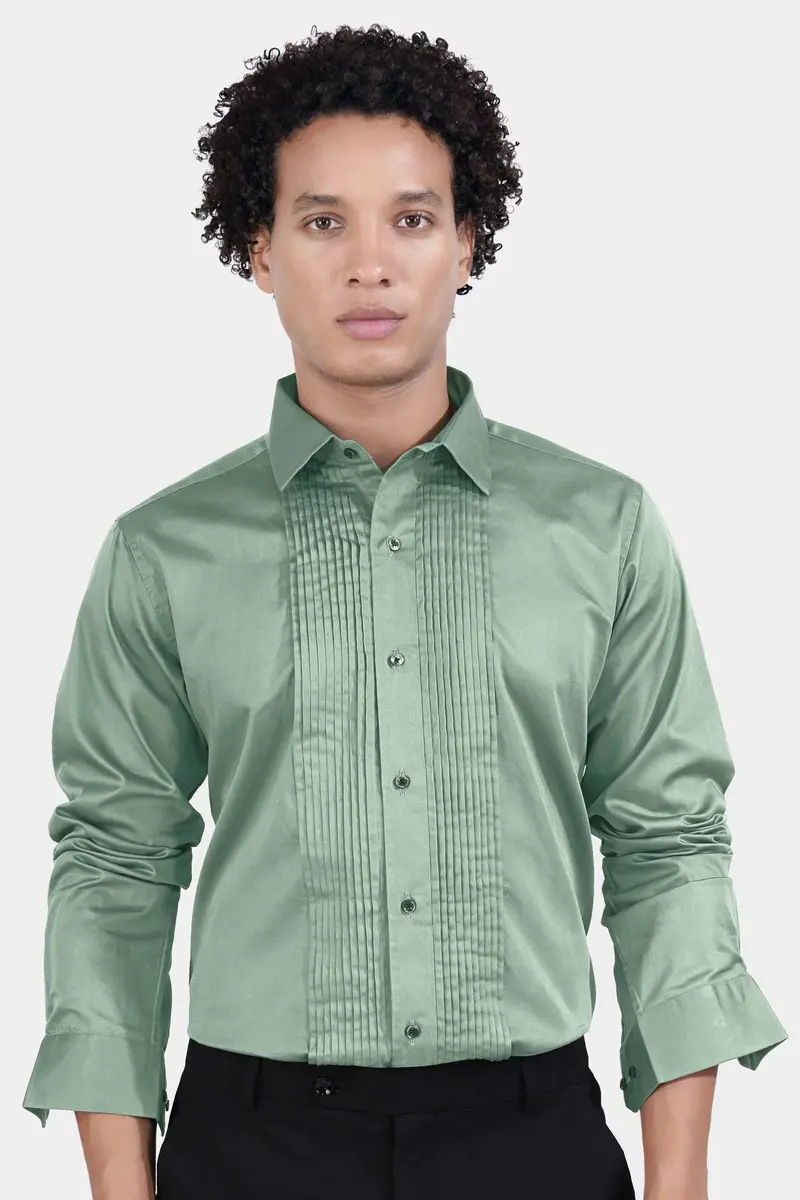 Oxley Green Subtle Sheen Super Soft Premium Cotton Tuxedo Shirt 5