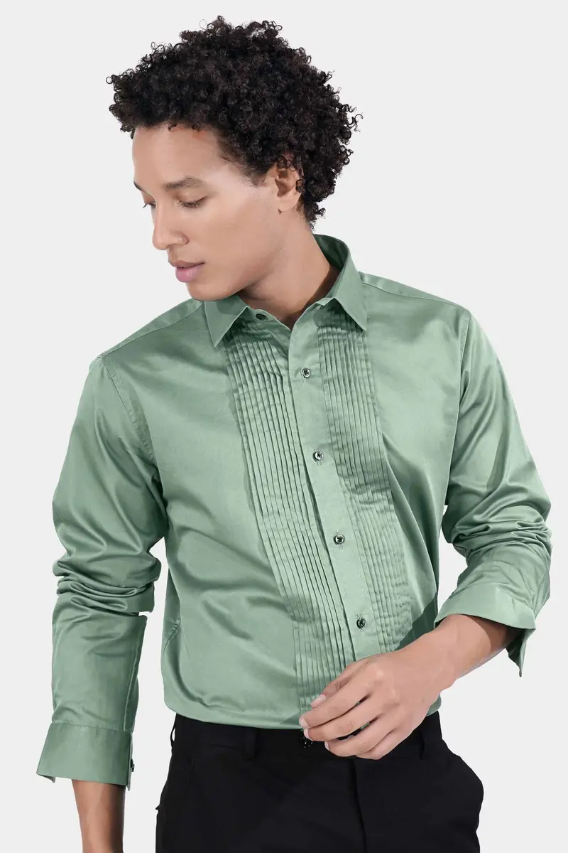 Oxley Green Subtle Sheen Super Soft Premium Cotton Tuxedo Shirt 8