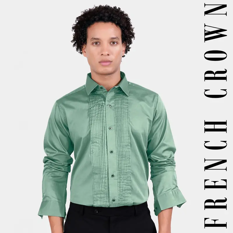 Oxley Green Subtle Sheen Super Soft Premium Cotton Tuxedo Shirt 9