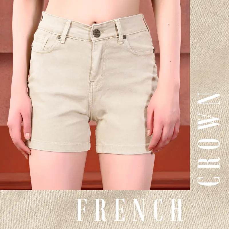 Oyster Beige Women Denim Shorts 1
