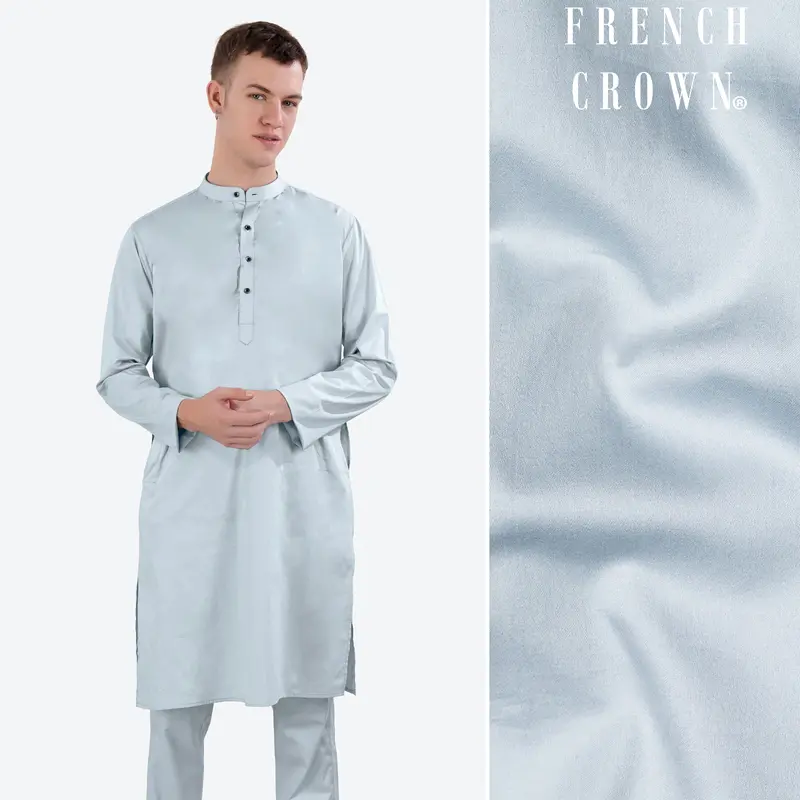 Oyster Blue Subtle Sheen Super Soft Premium Cotton Kurta 1